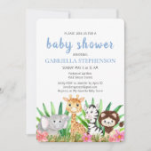 Oerwoud Dieren Safari Blue Baby shower Invitation Kaart (Voorkant)