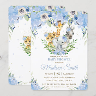 Oerwoud Dieren Safari Blue Floral Baby shower Kaart