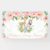Oerwoud Dieren Safari Blush Pink Floral Backdrop B Spandoek (Horizontaal)