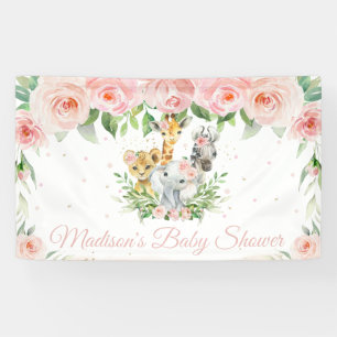 Oerwoud Dieren Safari Blush Pink Floral Backdrop B Spandoek