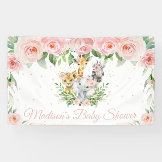 Oerwoud Dieren Safari Blush Pink Floral Backdrop B Spandoek (Horizontaal)