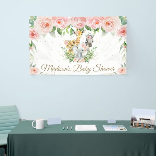 Oerwoud Dieren Safari Blush Pink Floral Backdrop Spandoek (Beurs)