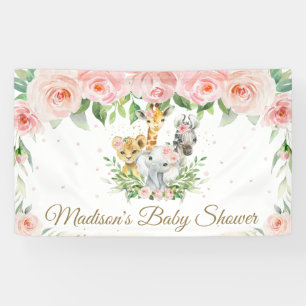 Oerwoud Dieren Safari Blush Pink Floral Backdrop Spandoek