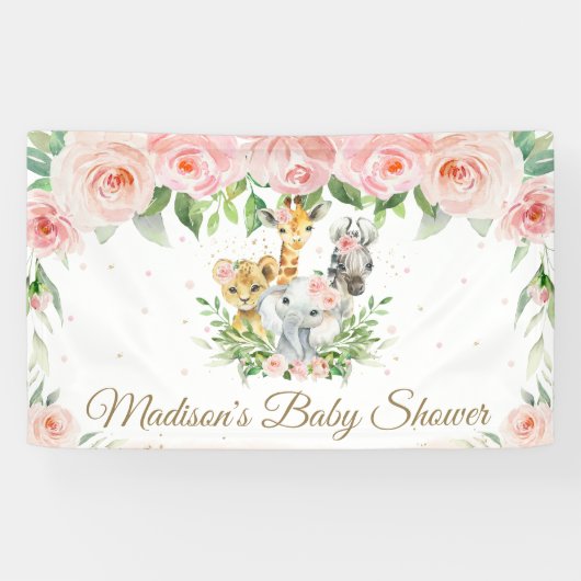 Oerwoud Dieren Safari Blush Pink Floral Backdrop Spandoek (Horizontaal)