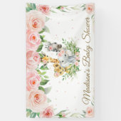 Oerwoud Dieren Safari Blush Pink Floral Backdrop Spandoek (Verticaal)