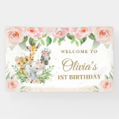 Oerwoud Dieren Safari Blush Pink Floral Backdrop Spandoek (Horizontaal)