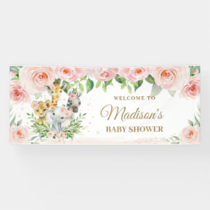 Oerwoud Dieren Safari Blush Pink Floral Backdrop Spandoek