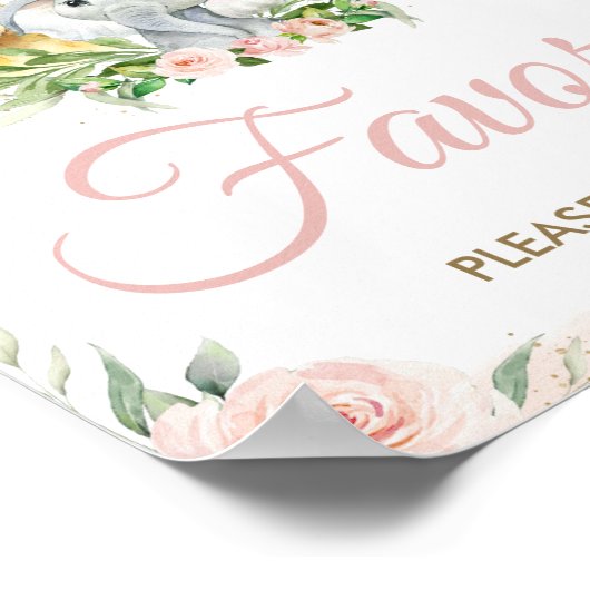 Oerwoud Dieren Safari Blush Pink Floral Favors Poster (Hoek)