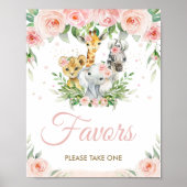 Oerwoud Dieren Safari Blush Pink Floral Favors Poster (Voorkant)