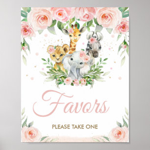Oerwoud Dieren Safari Blush Pink Floral Favors Poster