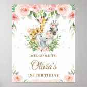 Oerwoud Dieren Safari Blush Pink Floral Welcome Poster (Voorkant)