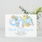 Oerwoud Dieren Safari Boy Blue Schattige 1e Verjaa Kaart (Staand voorkant)