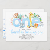 Oerwoud Dieren Safari Boy Blue Schattige 1e Verjaa Kaart (Voorkant / Achterkant)