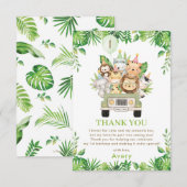 Oerwoud Dieren Safari Car Greenery 1e verjaardag Bedankkaart (Voorkant / Achterkant)
