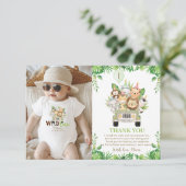 Oerwoud Dieren Safari Car Greenery 1e verjaardag Bedankkaart (Staand voorkant)