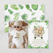 Oerwoud Dieren Safari Car Greenery 1e verjaardag Bedankkaart (Voorkant / Achterkant)