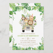 Oerwoud Dieren Safari Car Greenery 1e verjaardag Kaart (Voorkant / Achterkant)