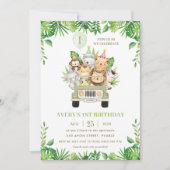 Oerwoud Dieren Safari Car Greenery 1e verjaardag Kaart (Voorkant)