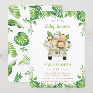 Oerwoud Dieren Safari Car Greenery Baby shower Kaart