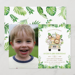 Oerwoud Dieren Safari Car Greenery Birthday Foto Kaart
