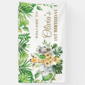 Oerwoud Dieren Safari Groen Verjaardagsachtergrond Spandoek (Verticaal)