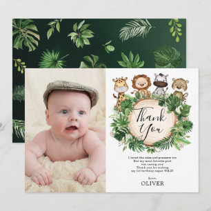 Oerwoud Dieren Safari Groen Verjaardagsfoto Bedankkaart