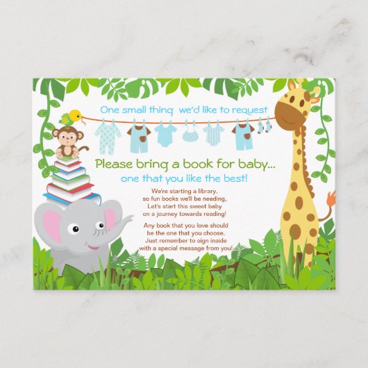Oerwoud Dieren Safari Jongen Baby shower Boek Informatiekaartje (Voorkant)
