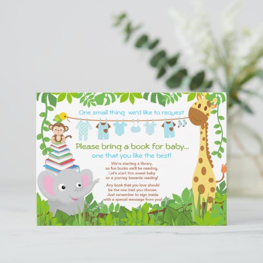 Oerwoud Dieren Safari Jongen Baby shower Boek Informatiekaartje (Staand voorkant)