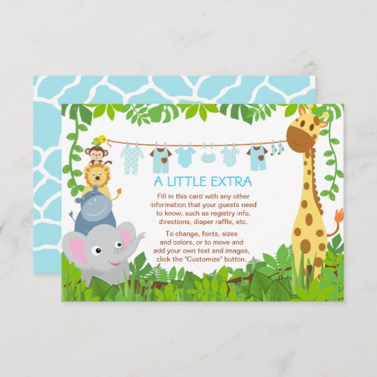 Oerwoud Dieren Safari Jongen Baby shower invoegen  Informatiekaartje (Voorkant / Achterkant)