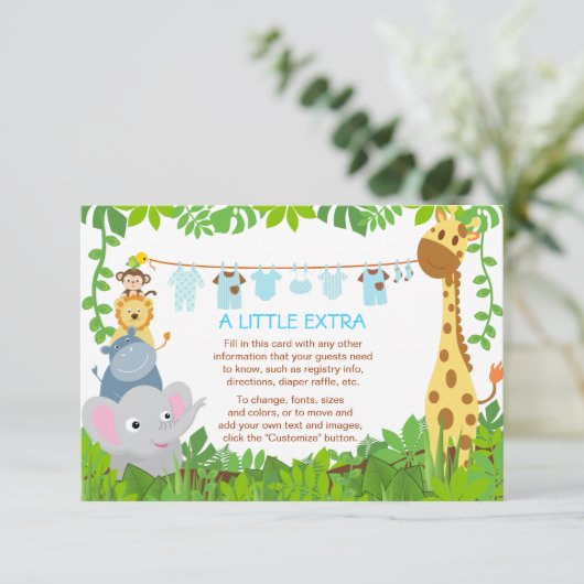 Oerwoud Dieren Safari Jongen Baby shower invoegen  Informatiekaartje (Staand voorkant)