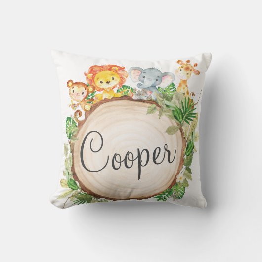 Oerwoud Dieren Safari Kinder Baby Kinderkamer Deco Kussen (Voorkant)