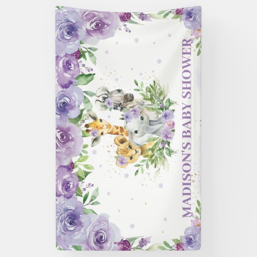 Oerwoud Dieren Safari Lila Paars Floral Backdrop Spandoek (Verticaal)