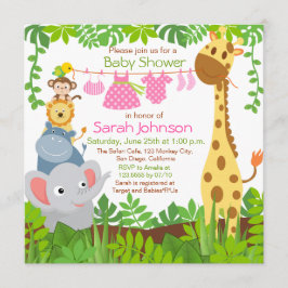 Oerwoud Dieren Safari Meisje Baby shower Uitnodigi Kaart