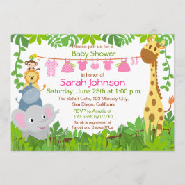 Oerwoud Dieren Safari Meisje Baby shower Uitnodigi Kaart