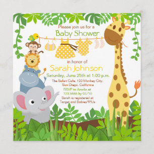 Oerwoud Dieren Safari Meisje Baby shower Uitnodigi Kaart