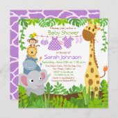 Oerwoud Dieren Safari Meisje Baby shower Uitnodigi Kaart (Voorkant / Achterkant)