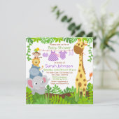 Oerwoud Dieren Safari Meisje Baby shower Uitnodigi Kaart (Staand voorkant)