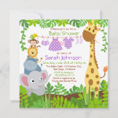 Oerwoud Dieren Safari Meisje Baby shower Uitnodigi Kaart (Voorkant)