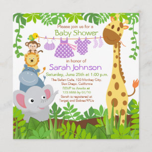 Oerwoud Dieren Safari Meisje Baby shower Uitnodigi Kaart