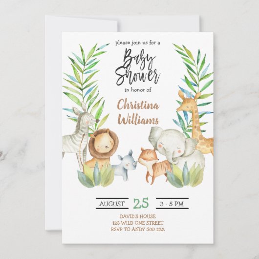 Oerwoud Dieren Safari Neutraal Baby shower Kaart (Voorkant)