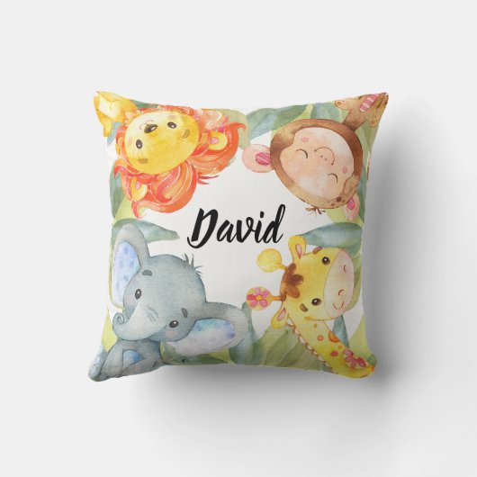 Oerwoud Dieren Safari Nursery Decor Personalized Kussen (Achterkant)