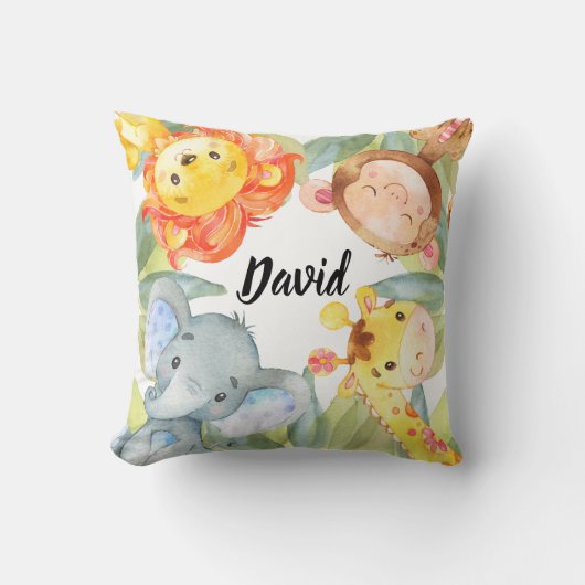Oerwoud Dieren Safari Nursery Decor Personalized Kussen (Voorkant)