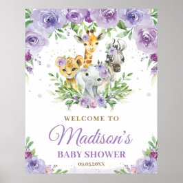 Oerwoud Dieren Safari Paars Floral Baby Welkom Poster
