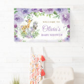 Oerwoud Dieren Safari Paarse Bloemen Achtergrond Spandoek (Insitu)