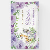 Oerwoud Dieren Safari Paarse Bloemen Achtergrond Spandoek (Verticaal)