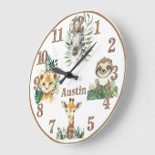 Oerwoud Dieren Safari Personalized Nursery Round Grote Klok (Hoek)