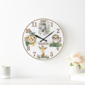 Oerwoud Dieren Safari Personalized Nursery Round Grote Klok (Huis)