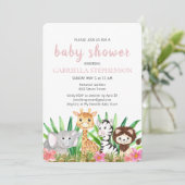 Oerwoud Dieren Safari Roze Baby shower Kaart (Staand voorkant)