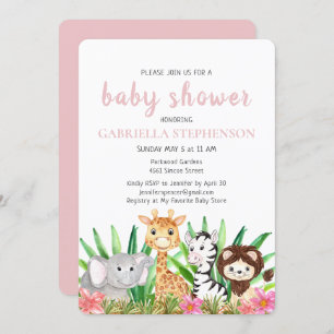 Oerwoud Dieren Safari Roze Baby shower Kaart