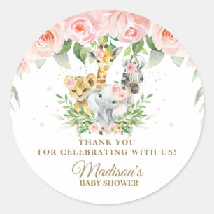 Oerwoud Dieren Safari Roze Bloemen Dank u Favor Ronde Sticker